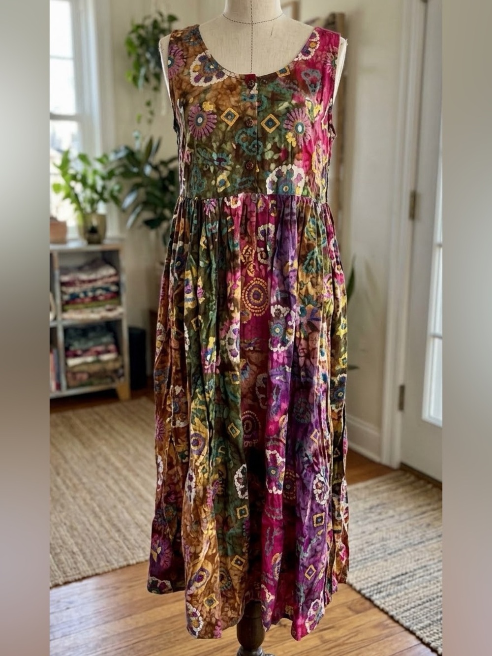NWT SITA Vintage Tie Dye Bohemian Sleeveless Dress Medium Batik OOAK Hippie